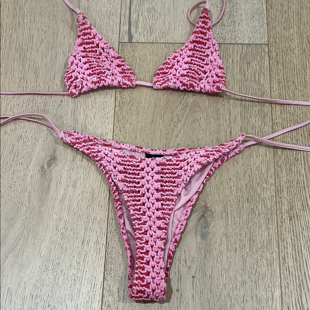 Triangl Pink Crochet Bikini Set